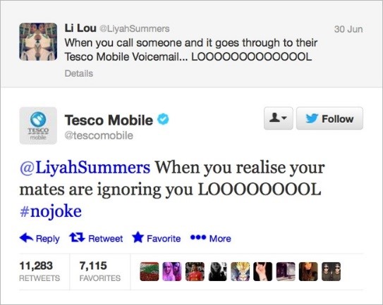 Tesco mobile tweet